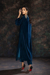 2-Pc Velvet Long Shirt With Velvet Straight Trouser VVT22-05